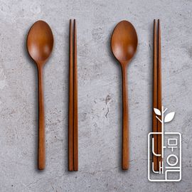 Coobinox® 'Namu-Naeum' Premium Lacquered Wooden Cutlery 2-Person Set (CO-91-21) - Handmade Longan Wood Spoons & Chopsticks